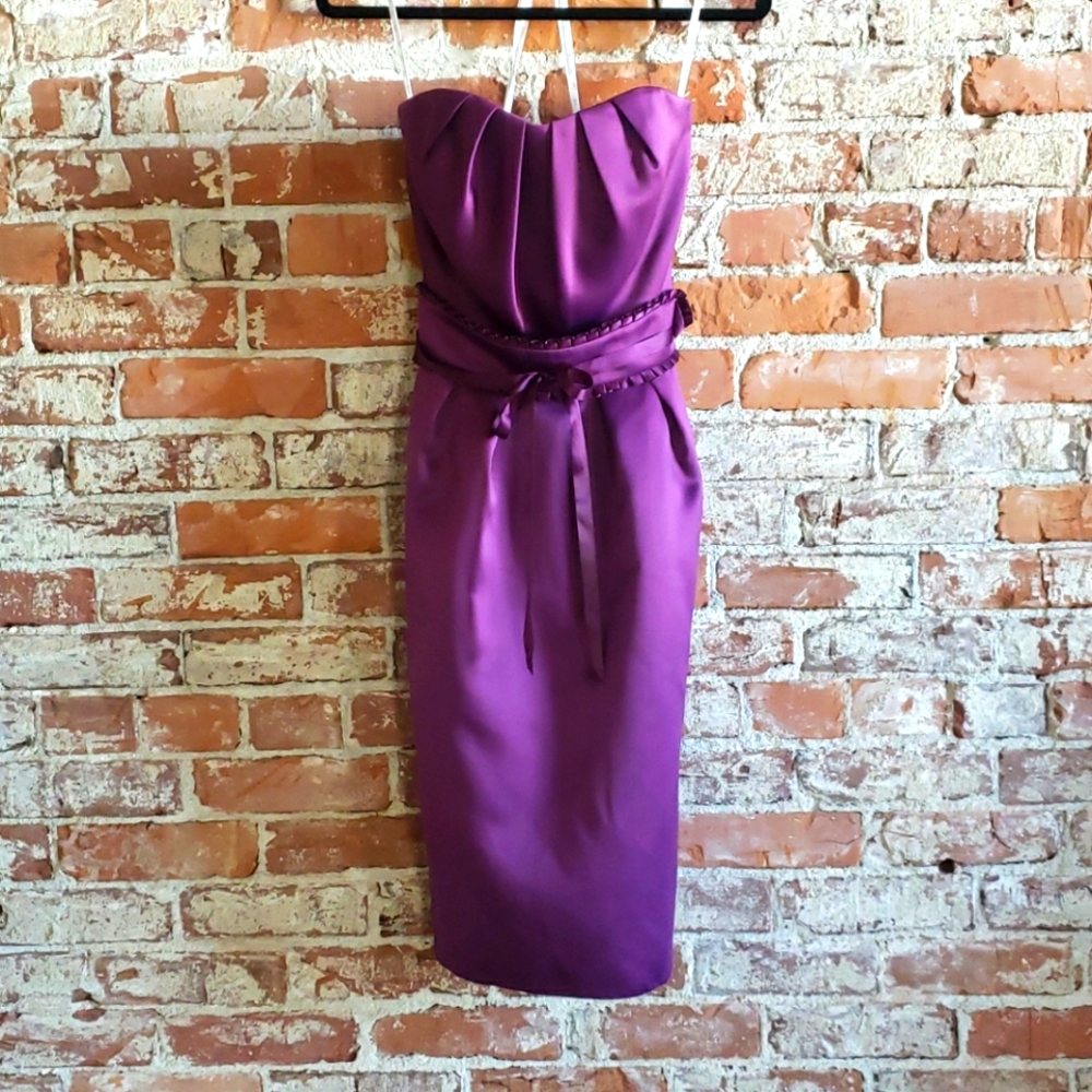 Strapless Pleated Front Ribbon Belt Cocktail Dress